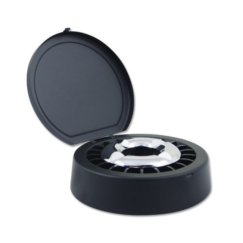 Aschenbecher aus Metall in schwarz silbermetallic mit Sterneinsatz und Deckel