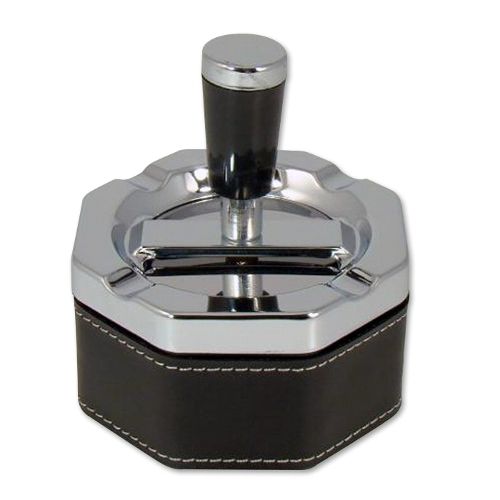 Schleuderaschenbecher aus Metall Kunstleder in schwarz silbermetallic / 61894