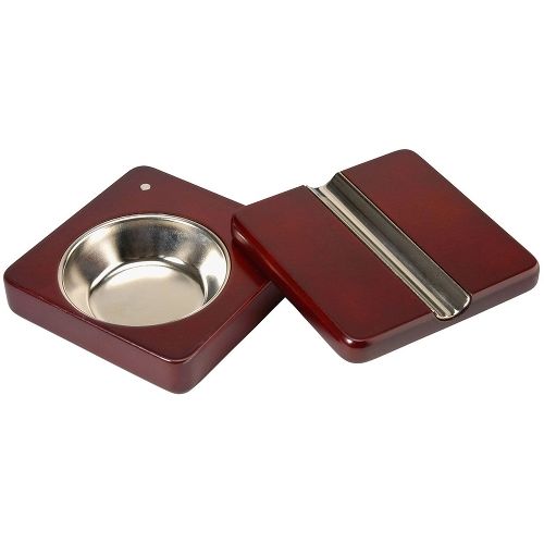 Zigarrenaschenbecher aus Holz Chrom in kirschrot lasiert silber / 74044