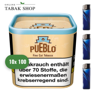 Pueblo Classic Fine Cut Tabak/Drehtabak (10x 100g) + 3 Feuerzeuge