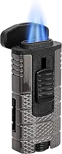 XIKAR Tactical Triple-Jet Lighter, Gunmetal and Black | Powerful Jet Flame for Cigars with Pocket Clip, EZ-View Fuel Window, Adjustable Flame Height & Pull Down Ignition Trigger, Ideal for Outdoor Use